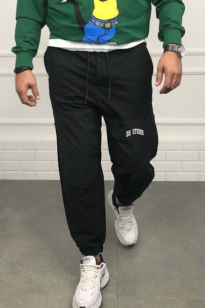 Baggy Erkek Siyah Onden Cepli Paca Ve Beli Lastikli Oversize Esofman Trendyol