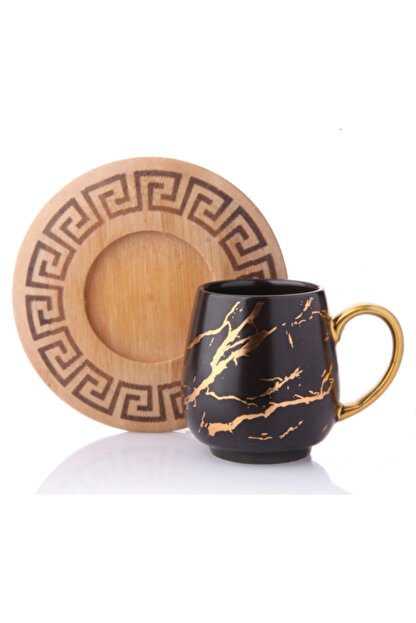 Vadi Siyah Gold Desenli Bambu Tabakli 2 Kisilik Kahve Fincan Takimi Fiyati Yorumlari Trendyol
