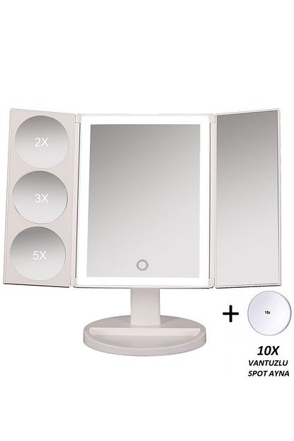 land of myth 1x 2x 3x 5x 10x zoom 37 serit led isikli makyaj aynasi 3 panel katlanabilir dokunmatik beyaz fiyati yorumlari trendyol