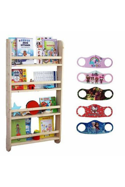 Mashotrend Ahsap Cocuk Odasi Kitapligi 5 Adet Kiz Maskesi Ahsap Kitaplik Cocuk Boy Kitaplik 120 X 60 Cm Trendyol