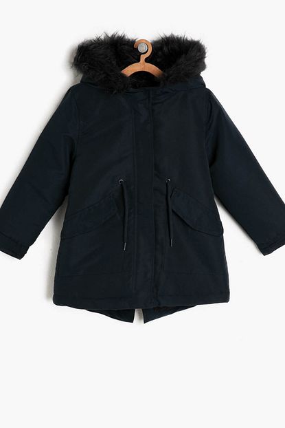 Koton Kids Kiz Cocuk Lacivert Detayli Kaban Trendyol