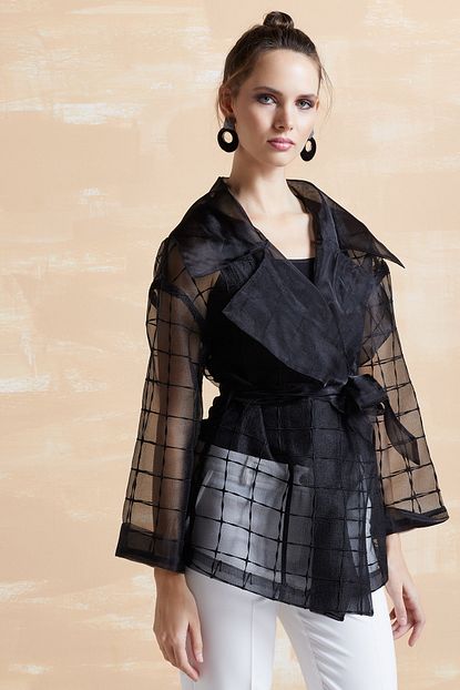 Serpil Kadin Siyah Transparan Ceket 32004 Trendyol