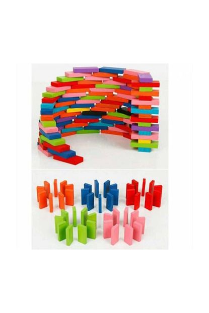 Pazariz Ahsap Domino Taslari 100 Parca Renkli Egitici Domino Oyunu Trendyol