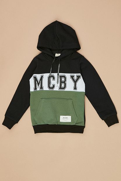 Fulla Moda Erkek Cocuk Siyah Kapusonlu Baskili Sweatshirt Trendyol