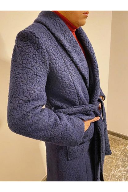 Yoe Fashion House Erkek Mavi Renk Mevsimlik Uzun Kaban Trendyol