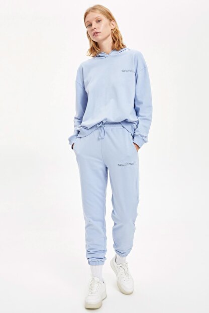 Defacto Fit Kadin Blue Baskili Sporcu Esofman Alti S1123az20au Trendyol
