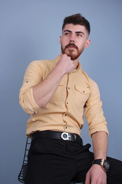 Parsstore Erkek Sari Renkli Slim Fit Pamuklu Gomlek Trendyol