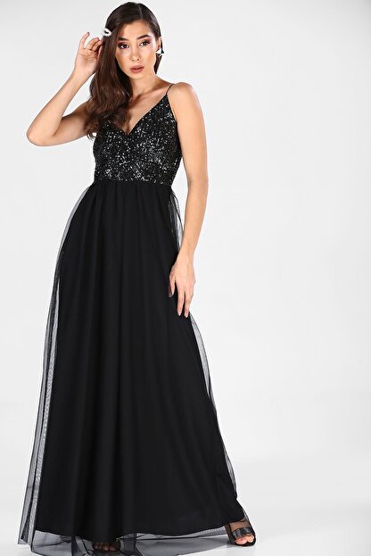 Nesrinden Kadin Siyah Pullu Abiye Elbise Fiyati Yorumlari Trendyol