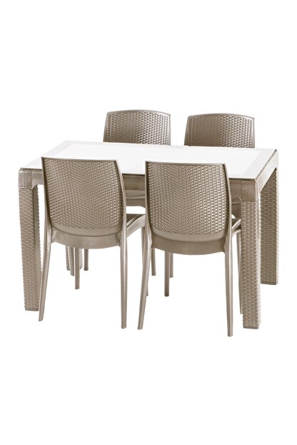 Violet Rattan 70x120cm 4lu Camli Bahce Mutfak Masa Takimi Capuccino Trendyol