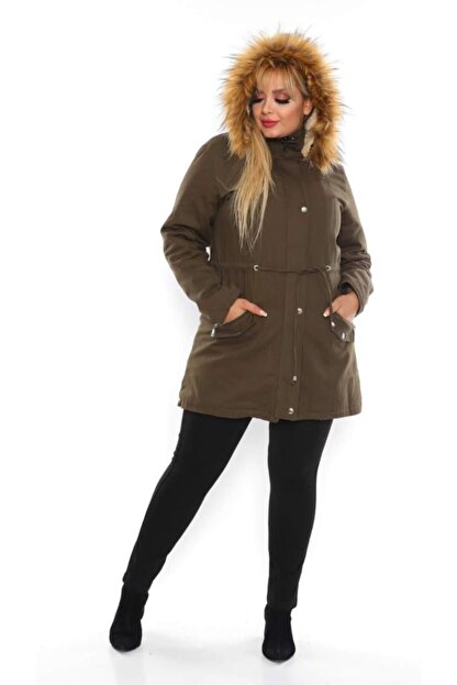 Eyisabutik Kadin Haki Yaka Ve Ici Kurklu Kapsonlu Pamuk Gabardin Buyuk Beden Mont Fiyati Yorumlari Trendyol