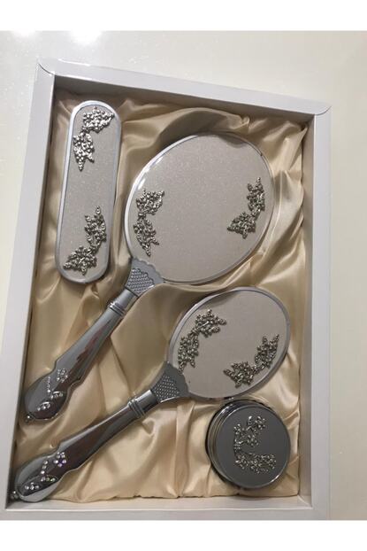 Koksal Hediyelik Ayna Tarak Seti Elbise Fircasi Bohca Ceyiz Seti Soz Nisan Kina Ceyiz 4 Parca Simli Krem Trendyol