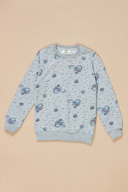 Fulla Moda Erkek Cocuk Gri Penguen Baskili Sweatshirt Trendyol