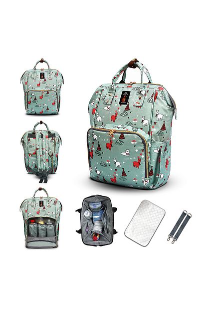 The Kangaroo Bag Yesil Kedi Desenli Luxury Anne Bebek Bakim Sirt Cantasi Trendyol