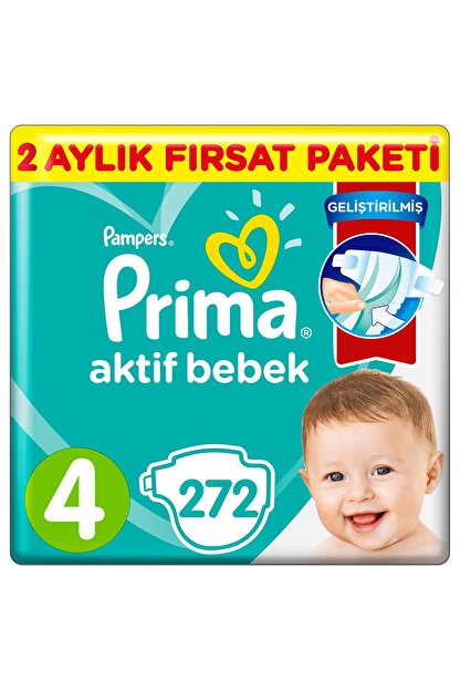 prima bebek bezi aktif bebek 4 beden 272 adet 2 aylik firsat paketi fiyati yorumlari trendyol