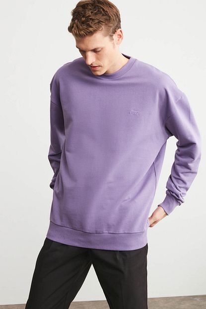 Grimelange Kanye Erkek Mor Renk Bisiklet Yaka Oversize Sweatshirt Trendyol
