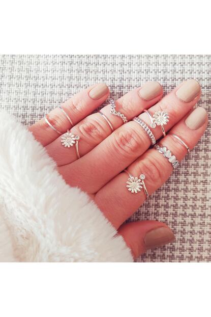 Playseba Soft Silver Uc Cicekli 10 Adet Eklem Ve Yuzuk Seti Trendyol