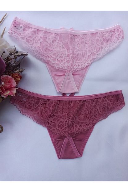 Nurperi Ic Giyim Bikini Tip Pembe Ve Gul Kurusu Ikili Dantel Detayli Kulot Trendyol