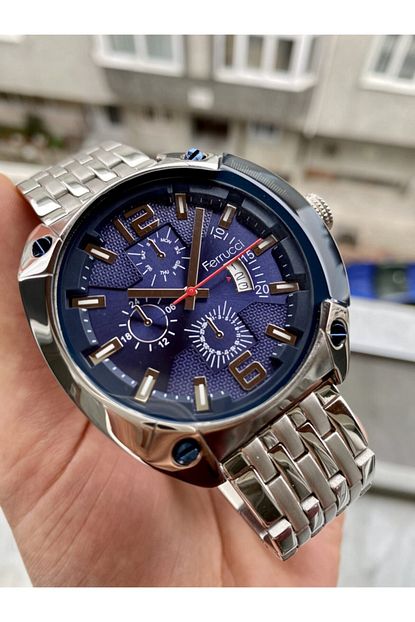 ferrucci buyuk kasa spor metal kordon gumus renk quartz erkek kol saati fiyati yorumlari trendyol
