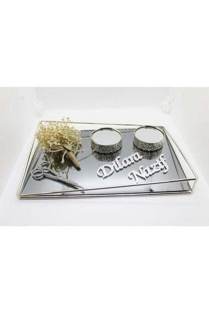 Butikchocolate Nisan Tepsisi Fiyonk Model Gumus Yuzuk Tepsisi Makas Hediyeli Krem Cicekli Soz Tepsisi Trendyol