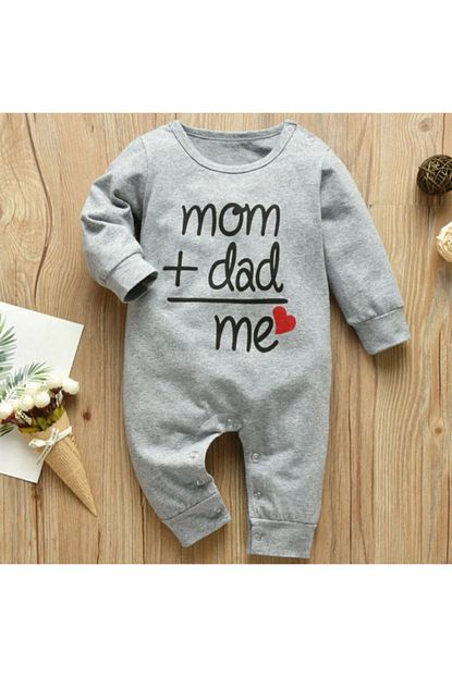 Hb Anne Cocuk Giyim Gri Mom Dad Me Nakisli Bebek Tulum Trendyol