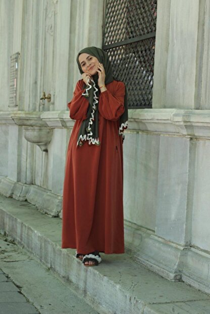 Sevcan Kul Kadin Kiremit Bes Dugme Buzgu Kol Elbise Fiyati Yorumlari Trendyol