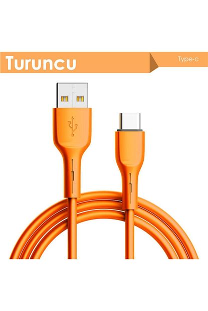 2 4a hizli sarj kablosu 480mbps data kablosu yumusak silikon kapli type c uyumlu 1mt turuncu