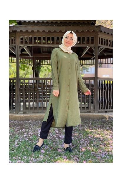 Modayns Kadin Yesil Renkli Uzun Tunik Trendyol