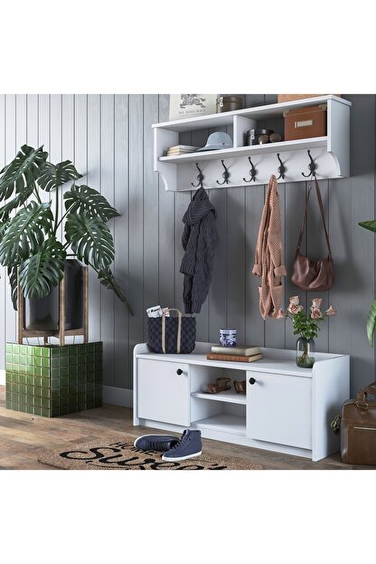 Rani Mobilya Rani P2 Modern Portmanto Ayakkabilik Ve Duvar Askisi Beyaz Vestiyer M10 Trendyol
