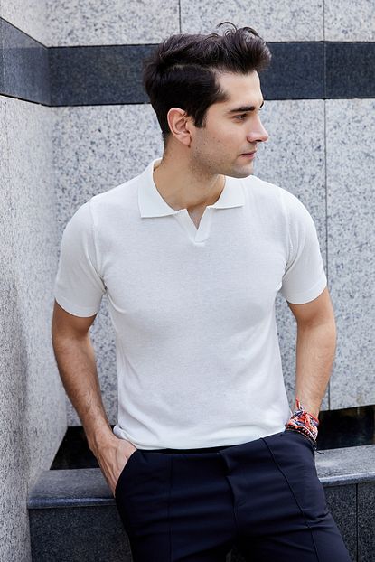 Sateen Men Erkek Kemik Duz Polo Yaka Kisa Kollu Triko Stn335etr124 Trendyol