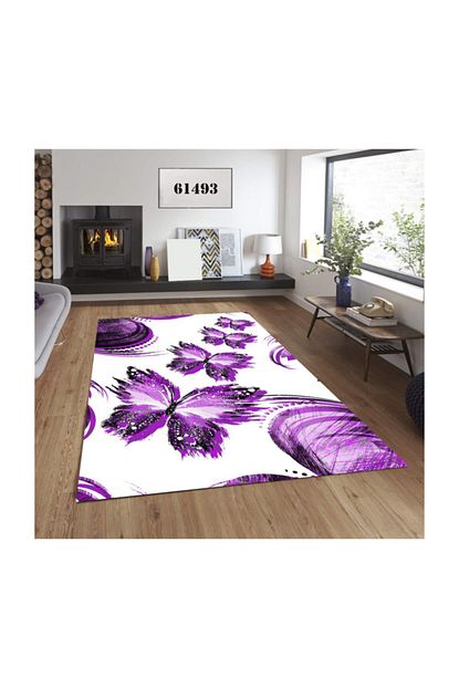 Welsoft Mor Kelebekeler 3d Dijital Lastikli Hali Ortusu 165 X 230 Cm Trendyol