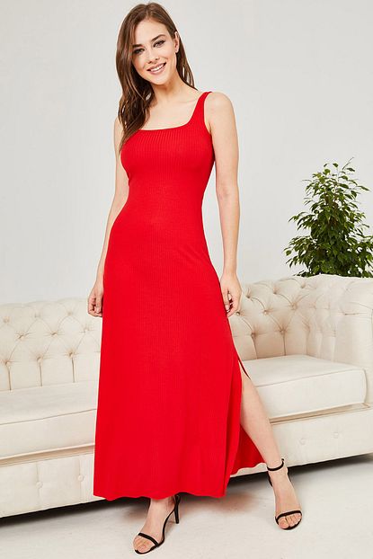 New Now Kadin Kirmizi Kalin Askili Kaskorse Basic Elbise 20y590113 Trendyol