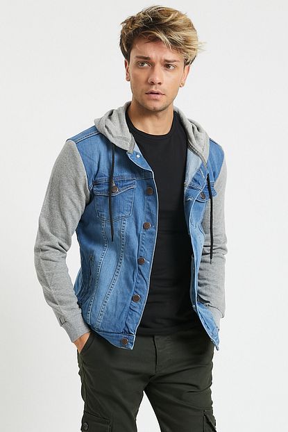 Serseri Slim Fit Denim Jean Ceket Kollari Orme Kapusonlu Erkek Kot Mont Trendyol