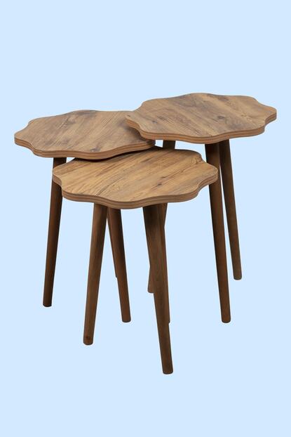 Pratico Papatya Atlantik Cam Ahsap Ayak 3 Lu Zigon Sehpa Pra00a1020 Trendyol