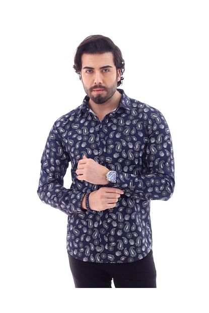 Altegro Yeni Sezon 100 Pamuklu Slim Fit Uzun Kollu Baskili Erkek Gomlek Trendyol