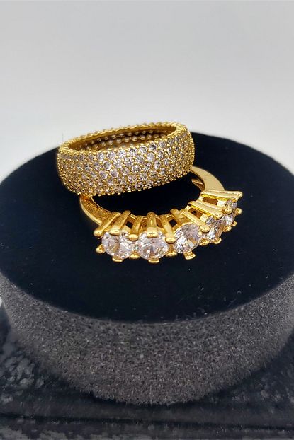 Alzey Gold Imitasyon Altin Kaplama Zirkon Tam Tur Ve 5 Tas Yuzuk Trendyol