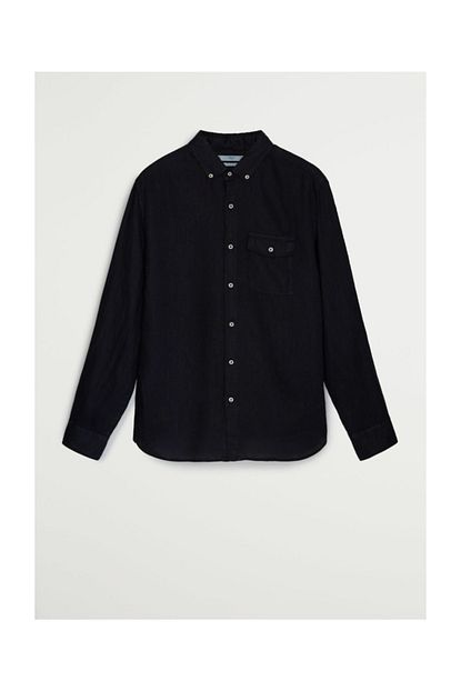 Mango Man Erkek Siyah Regular Kesimli 100 Keten Gomlek 77090026 Trendyol