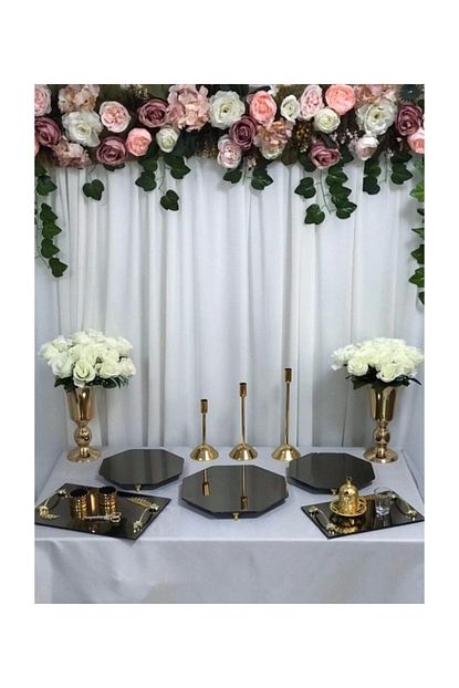Helvacioglu Soz Nisan Gold Petek Sunum Masasi Seti Jardinyer Samdan Metal Vazo Tepsi Full Organizasyon Takim Trendyol