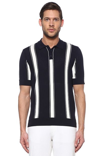 Beymen Club Lacivert Polo Yaka Cizgi Desen Jakarli Triko Trendyol