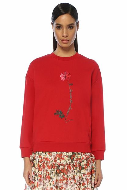 Beymen Club Kirmizi Cicek Isleme Detayli Sweatshirt Trendyol