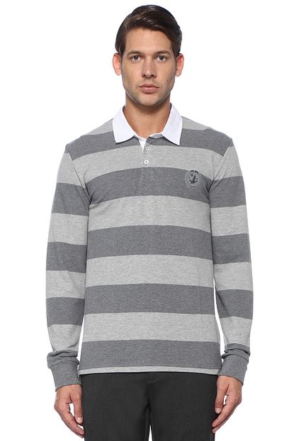 Beymen Club Antrasit Gri Polo Yaka Seritli Sweatshirt Trendyol