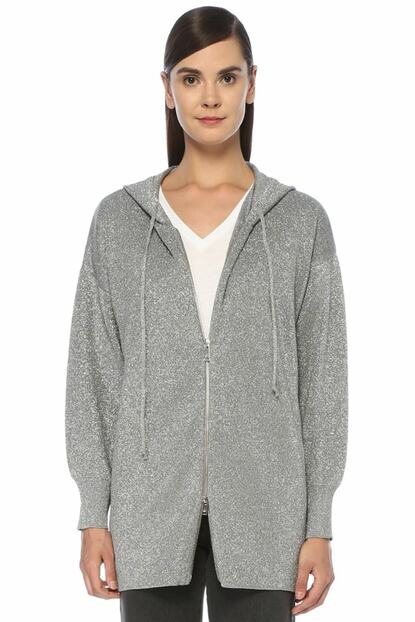 Beymen Club Gri Kapusonlu Simli Fermuarli Oversize Hirka Trendyol