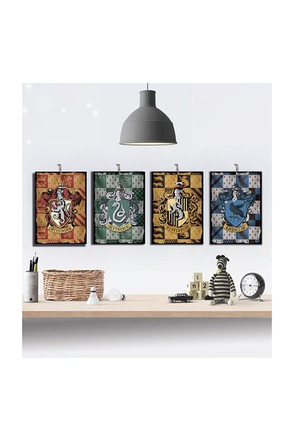 Tontilika Harry Potter Hogwarts 4 Lu Hediyelik Ozel Tasarim 8mm Ahsap Tablo Seti Trendyol