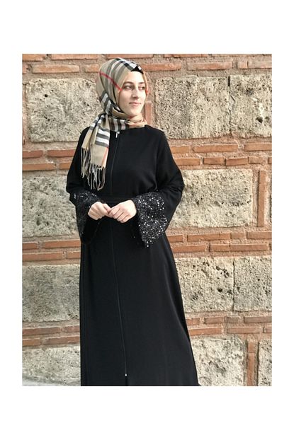 Nisa Fermuarli Kollari Pullu Medine Ipegi Siyah Ferace Trendyol
