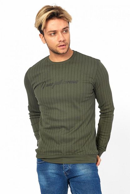 Twenty3 Erkek Sifir Yaka Boyuna Cizgili Basic Sweat Shirt Uzun Kol Trendyol