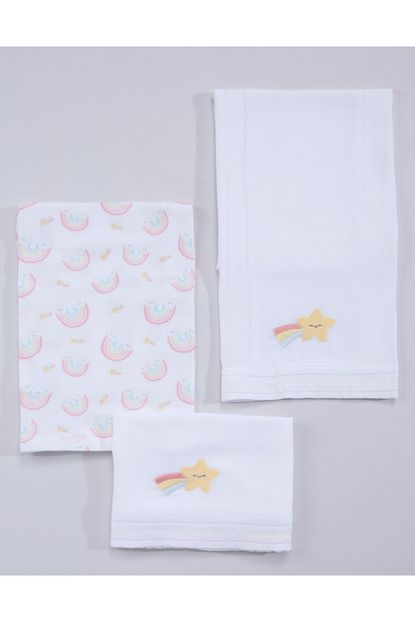 Chakra Rainbow Muslin Bezi 3 Lu Set Beyaz Desenli 60x60 Trendyol