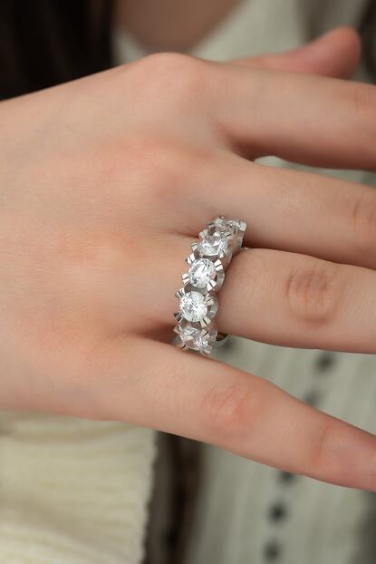 Sunshine Swarovski Zirconia 5 Tasli 925 Ayar Gumus Yuzuk Trendyol