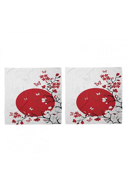 Rengirenk Japon Ikili Bandana Seti Kirmizi Kiraz Cicekleri Beyaz Fonlu Sakura Trendyol