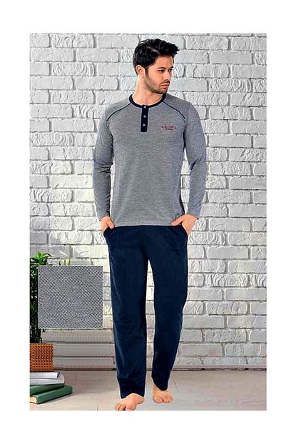 Alimer Erkek Gri Battal Boy Uzun Kollu Pijama Takimi Trendyol