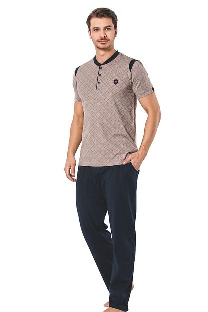 Erse 512 Kisa Kollu Kareli Tas Renkli Erkek Pijama Trendyol