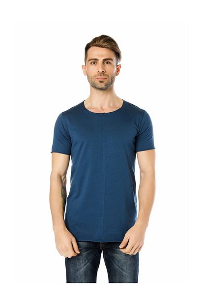 Ozer Butik Erkek Mavi Dikis Detayli Arkasi Uzun Tisort Oz031995k04 Trendyol